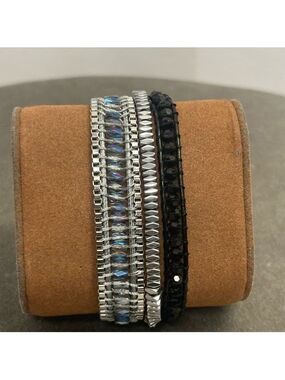 Victoria Emerson Silver tone blue black beaded borealis multi layered bracelet